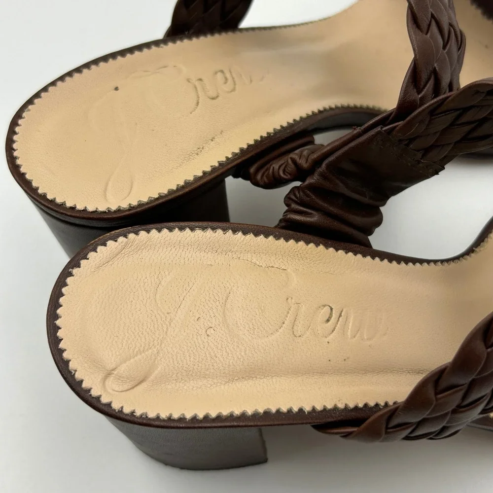 J.Crew Braided Leather Block Heel Sandals Womens 8 Brown Mules Quiet Luxury Boho